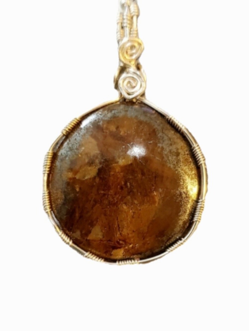 Real Bronzite Stone Wire Wrapped Pendant Necklace Healing Crystal 50x30mm New